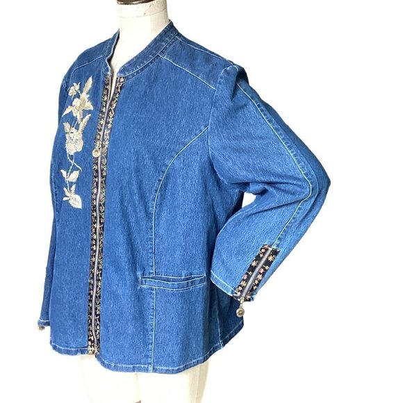 Vintage Yi Lin Oriental Embroidered Denim Zip Jacket Plus Sz 1X Blue #200N - Picture 6 of 11